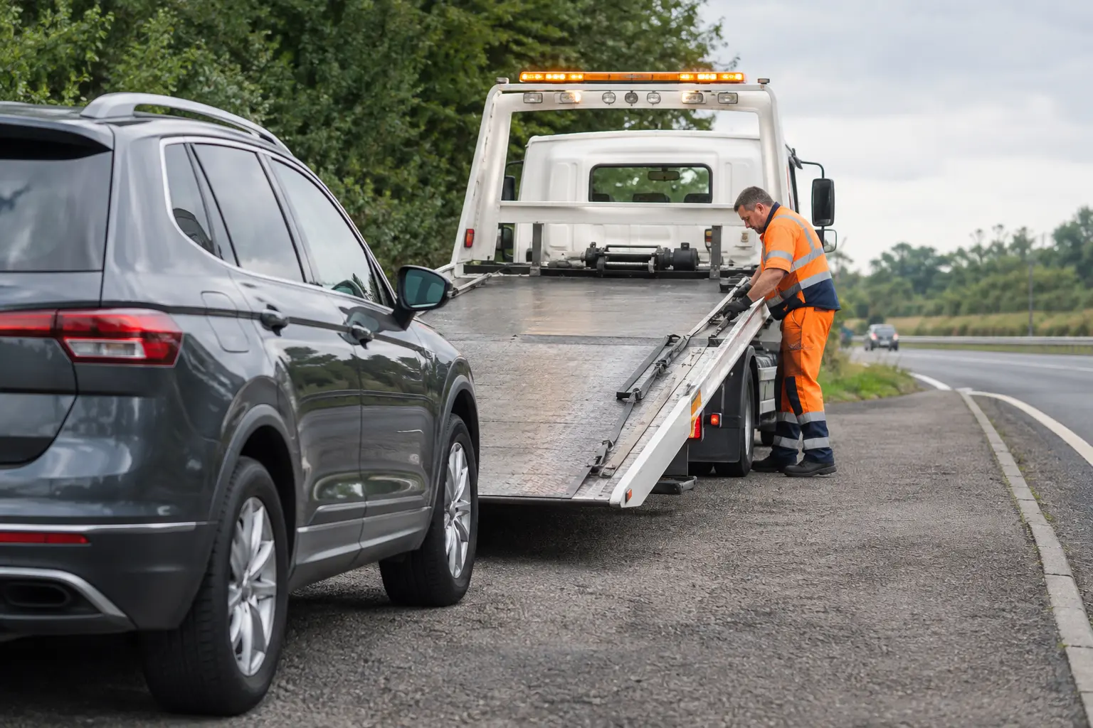 Recovery operator attending a broken-down car